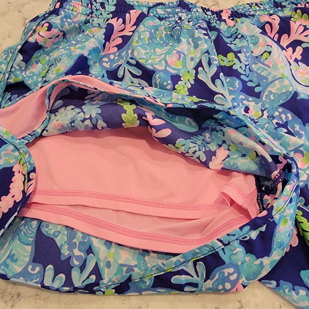 Lilly Pulitzer Pink and Blue Athletic Luxletic Shorts Vibrant Design Size Small - Picture 14 of 14